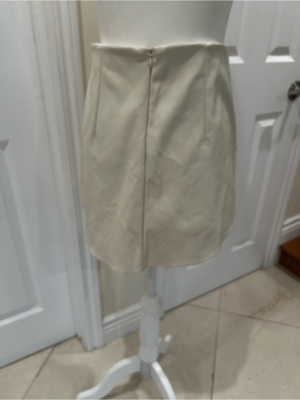 ASOS Faux Leather A-Line Mini Skirt with Pockets in Light Beige - Picture 3 of 5